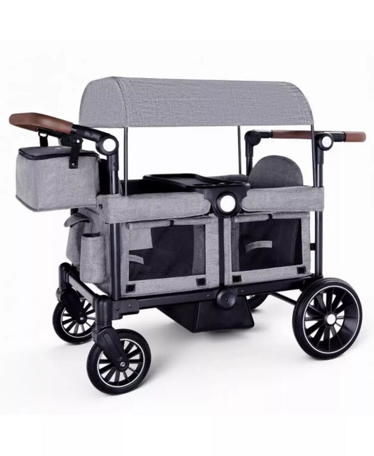 Wagon Stroller for Two Kids with Adjustable Handle, All-Terrain Wheels, Tray and Storage.