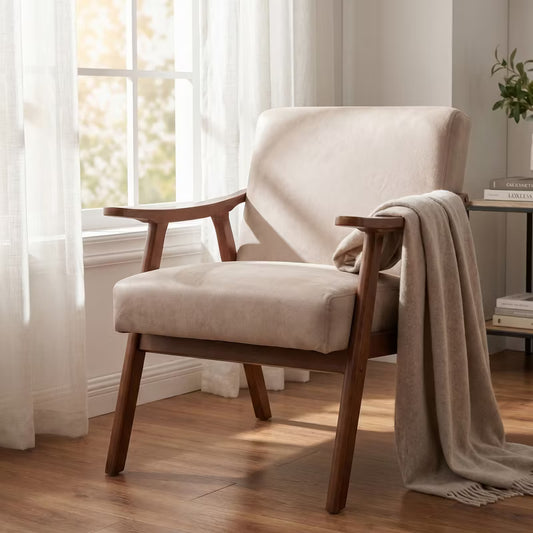 Mid-Century Modern Accent Chair – Plush Upholstered Lounge Chair with Wooden Frame for Living Room, Bedroom, Office, Cozy Seating