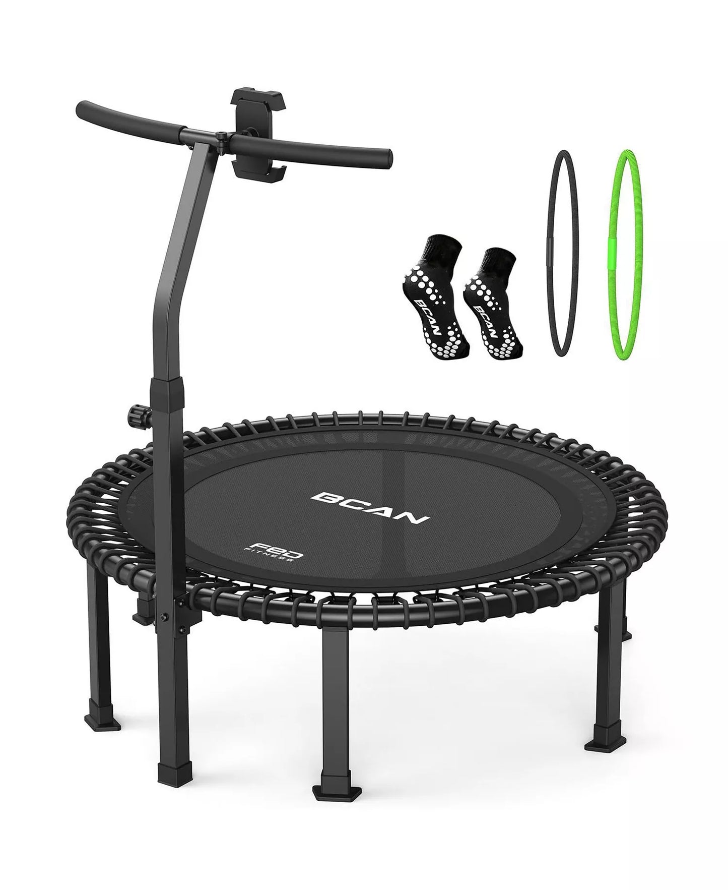 BT4 Soft Land Pro 40 Inch Bungee Trampoline, 500LBS Quiet Indoor Rebounder with Adjustable Tension and Phone Holder