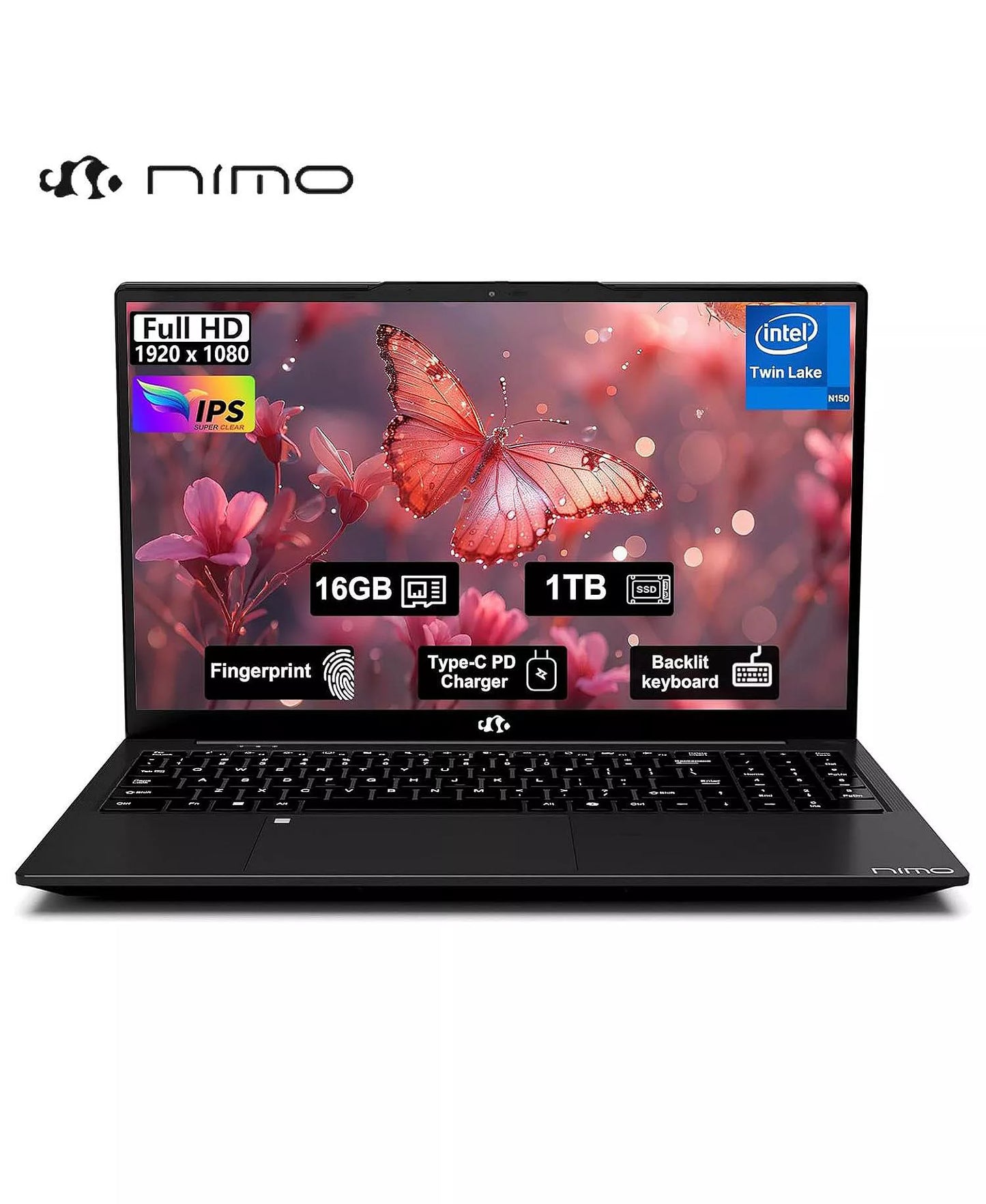 15.6" FHD IPS Student Laptop 16GB RAM 1TB SSD, 4 Cores 13th Gen Intel N150 3.6GHz Fingerprint Wi-Fi 6