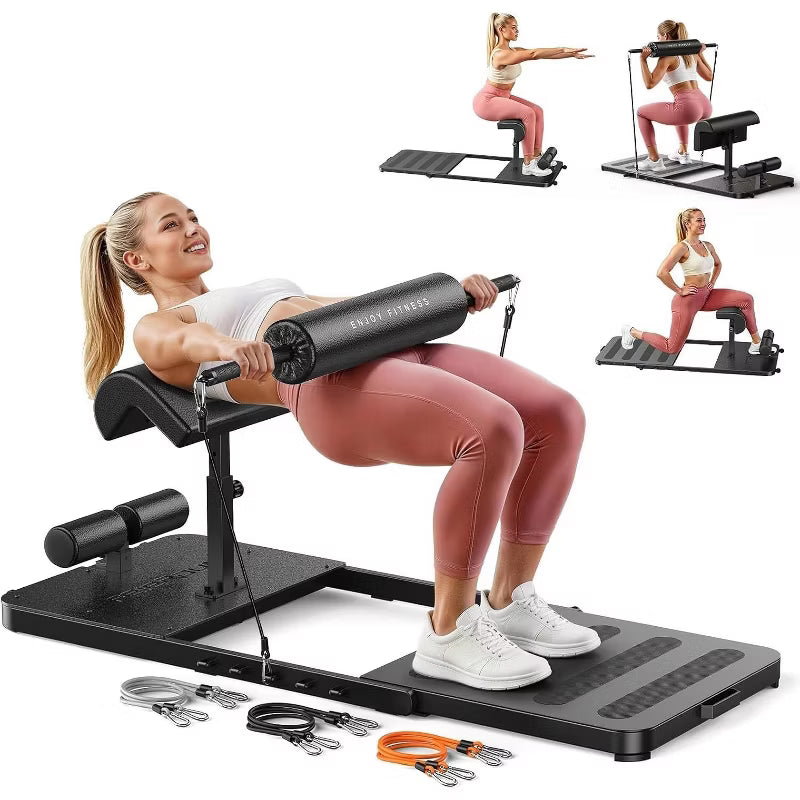 FED FITNESS Foldable Hip Thrust Machine for Home Gym, with Padded Bar & Resistance Bands, for Hip Thrust, Sissy Squat & Lower Body Training
