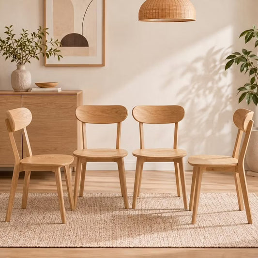 100% Natural Wood Dining Chairs, Mid Century Modern Accent Chairs with Ergonomic Curved Back, Kitchen, Dining Room & Living Space