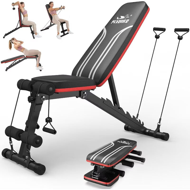 FED FITNESS Foldable Weight Bench with Resistance Bands, 8 Backrests Fast Adjustable FID for Home Gym Full Body Workout