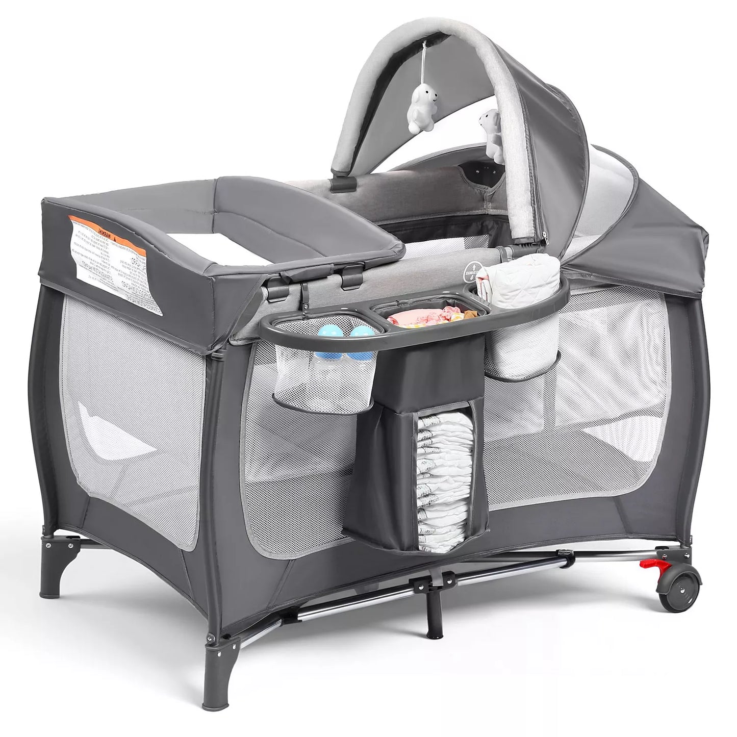 4-in-1 Portable Baby Playard with Bassinet, Changing Table and Canopy