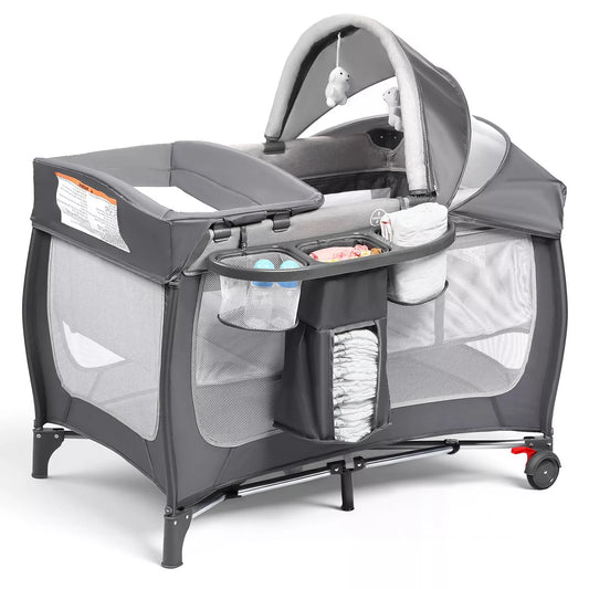 4-in-1 Portable Baby Playard with Bassinet, Changing Table and Canopy