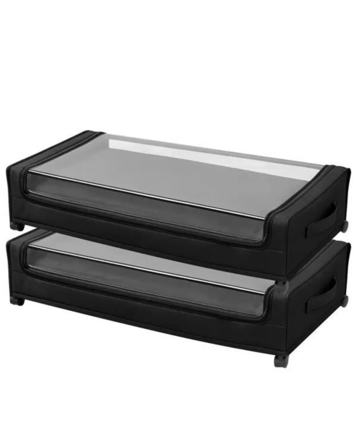 2-Pack Rolling Underbed Storage Bins - Metal Frame Shoe and Clothes Organizer with Clear Lid