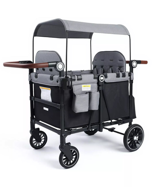 Baby All-Terrain 4-Seat Stroller Wagon with Canopy, Shock-Absorbing Wheels, Snack Tray, Storage Bag & Adjustable Handle