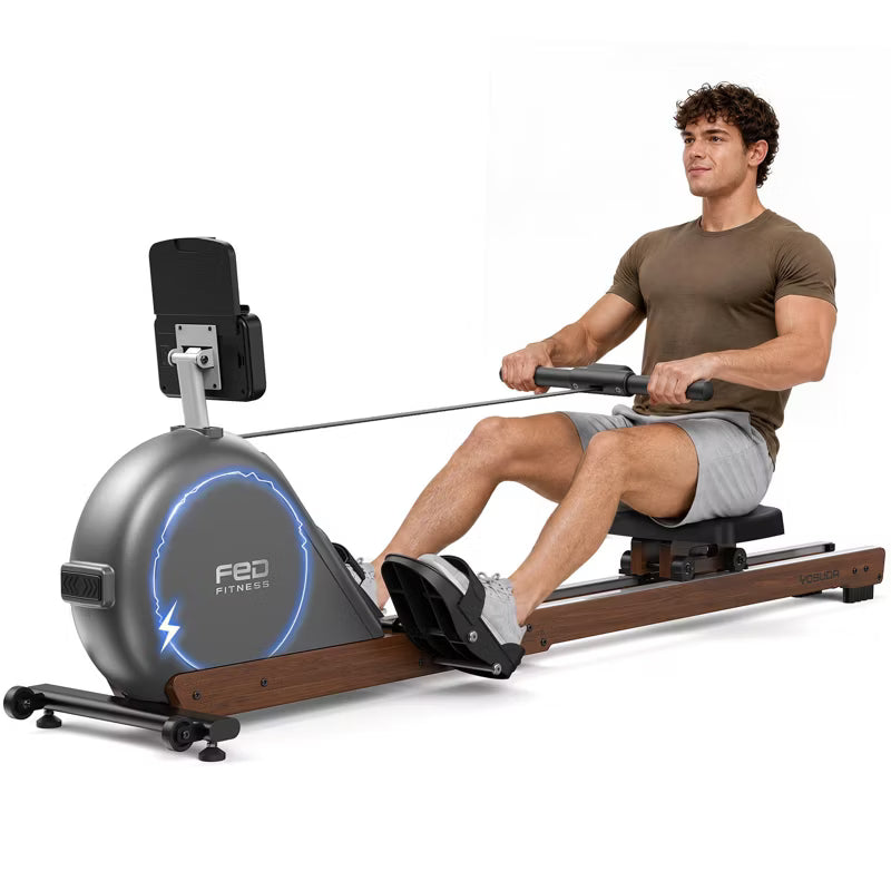YOSUDA Wooden Rowing Machine for Home, Foldable Magnetic Rower | 32 Levels Resistance & Self-Powered System