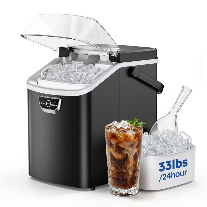 Simzlife 33 Lbs. Nugget Ice Maker Countertop , 5mins Fast Ice Making, Quiet Operation & Self-Cleaning, Black