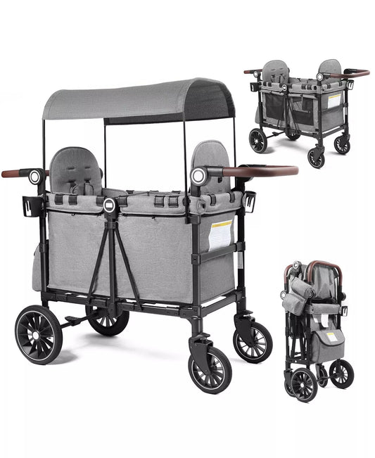 Baby All-Terrain Wagon Stroller for Two with Canopy, Snack Tray and Shock-Absorbing Wheels