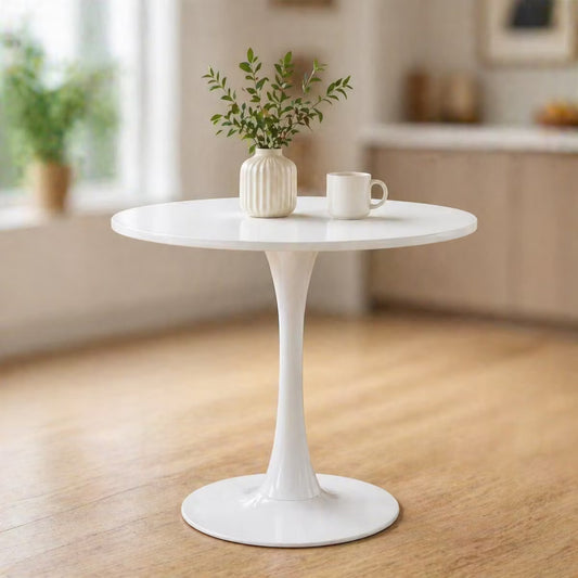 24 Inch Round Tulip Dining Table, Modern White Pedestal Table for Small Spaces and Apartment Living