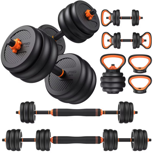 FED FITNESS Adjustable Dumbbells 30 lbs with Connector, 5 in1 Dumbbells Set Used as Barbell, Kettlebells, Push up Stand, Weight Plate
