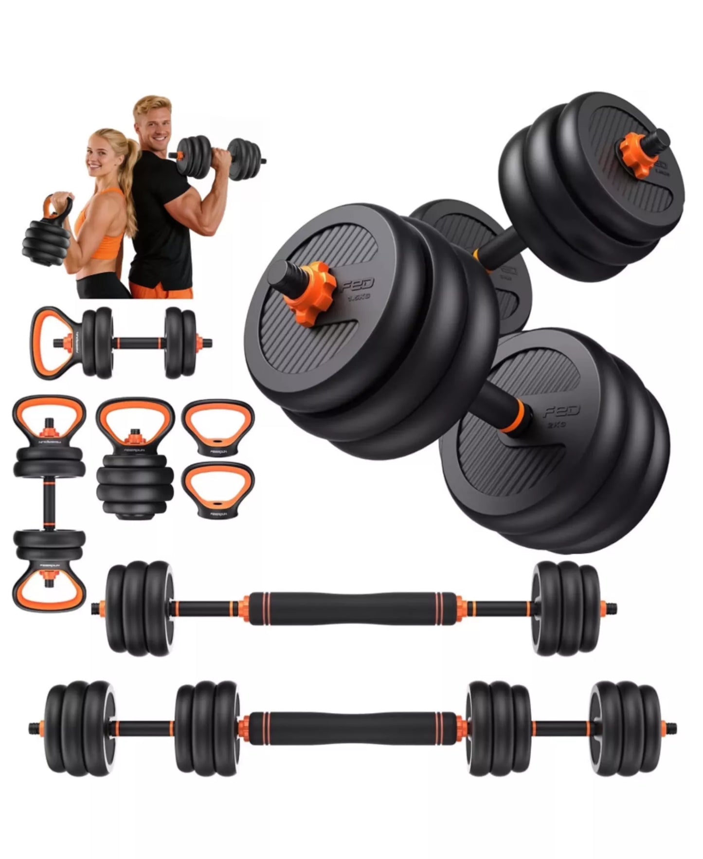 Adjustable Dumbbells, Weight Set with Connector, 5 in 1 Dumbbells Set (Barbell, Kettlebells, Push up Stand, Weight Plate)