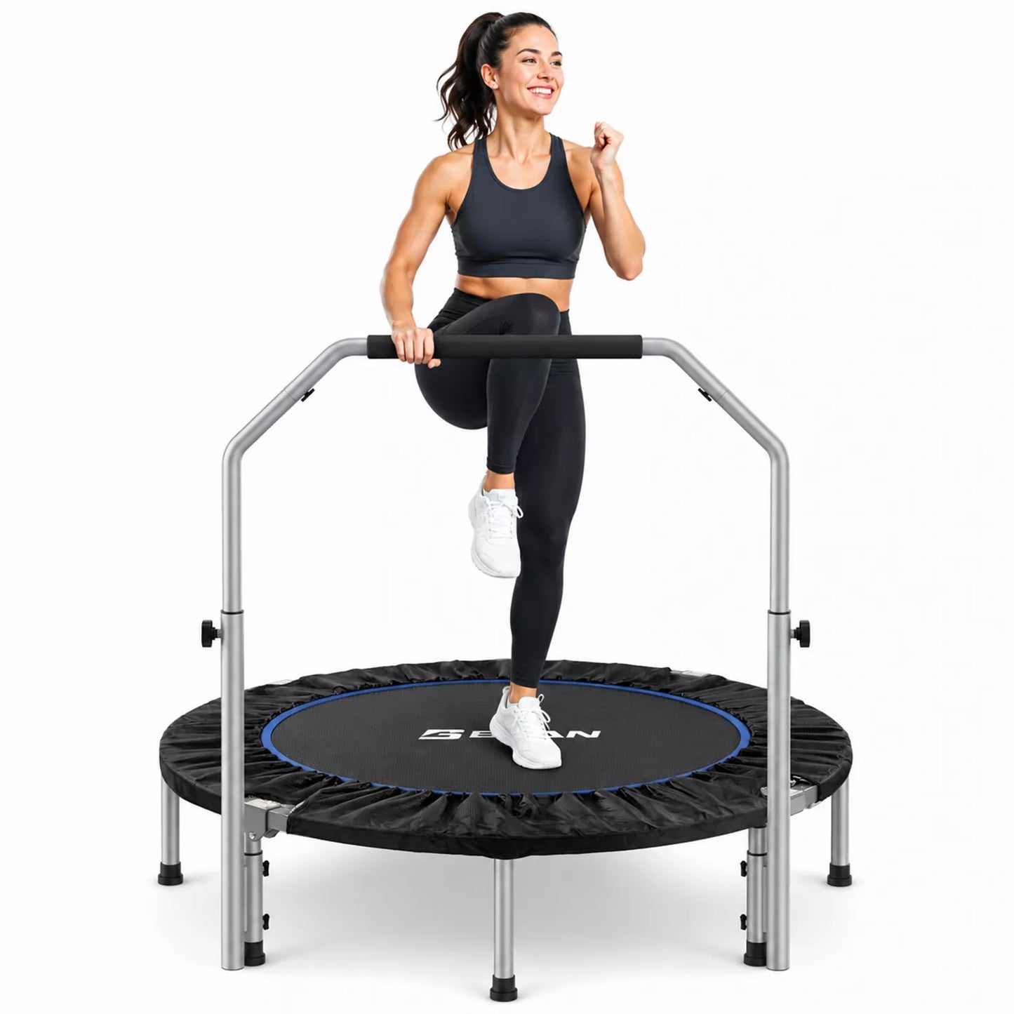 SP2 48 Inch Foldable Rebounder Mini Trampoline for Adults, 440LBS with Adjustable Padded Handle for Indoor/Outdoor Training