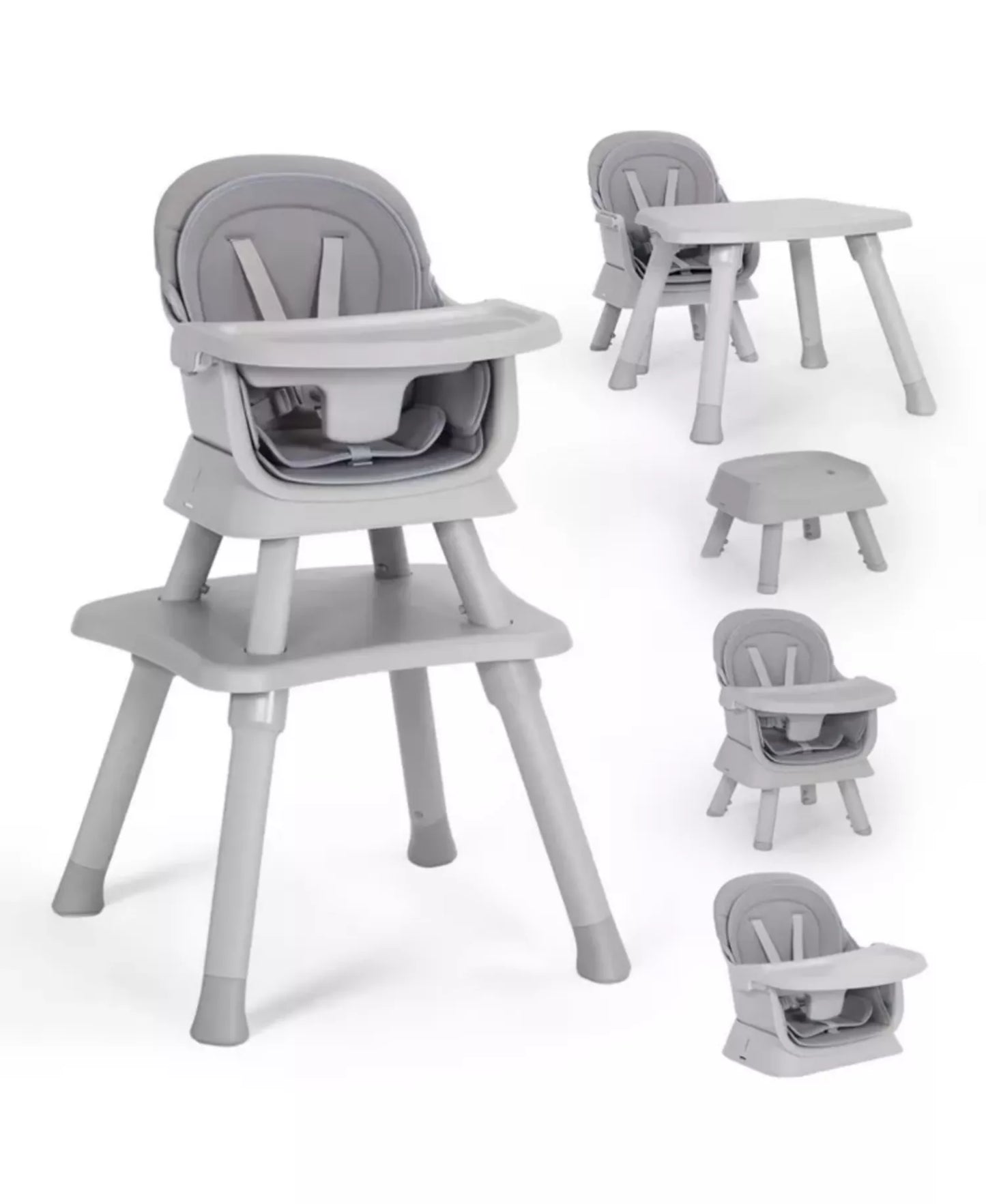 8-in-1 Baby High Chair Converts to Booster Seat and Kids Table Set with Removable Tray