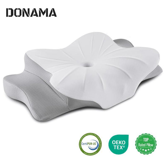 DONAMA Cervical Memory Foam Pillow with Cooling Cover, Dual-Height Support for Side, Back and Stomach Sleepers