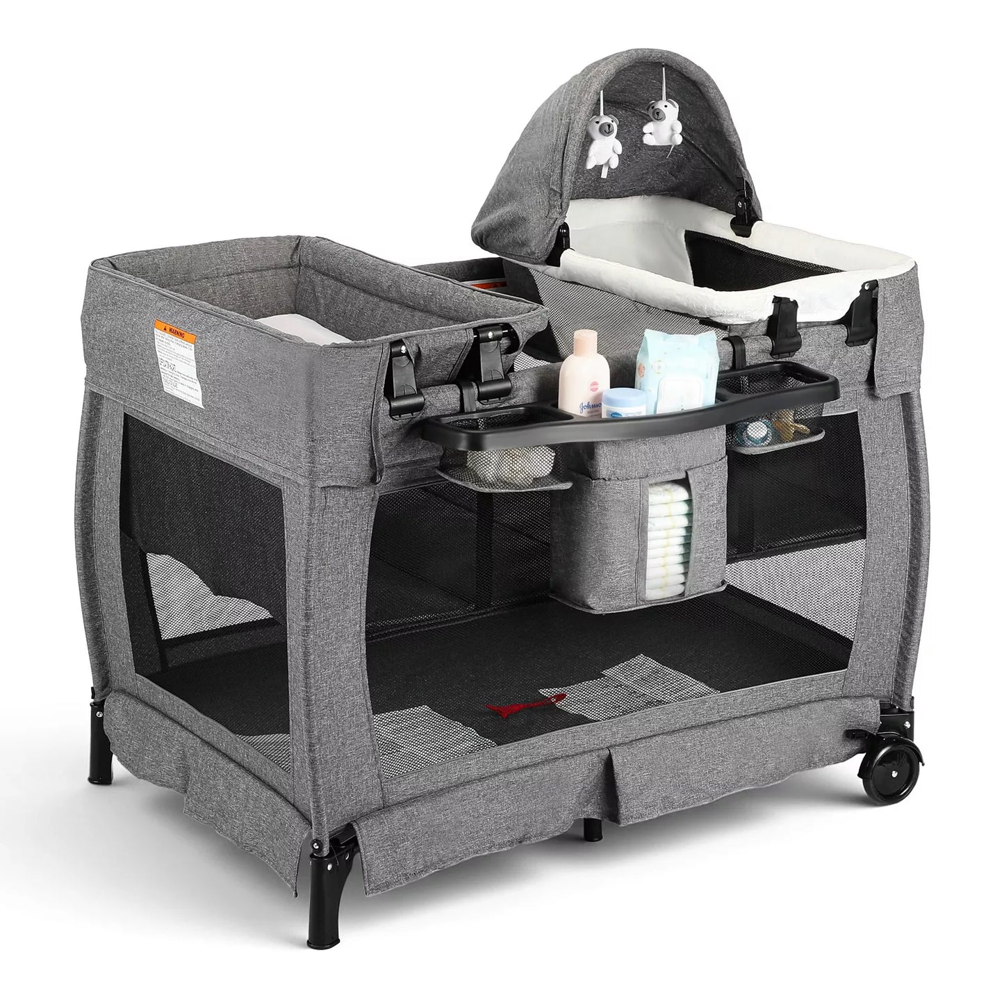 4-in-1 Portable Baby Playard with Bassinet, Changing Table and Canopy