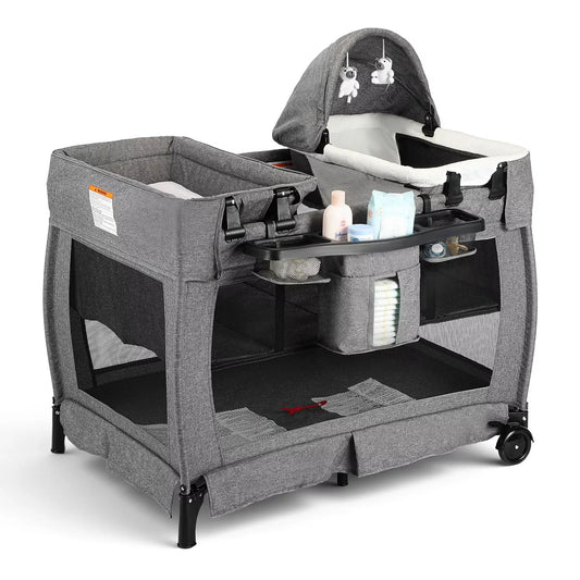 4-in-1 Portable Baby Playard with Bassinet, Changing Table and Canopy
