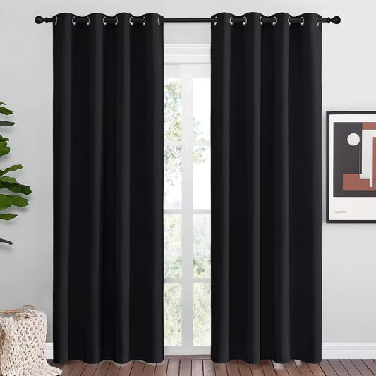 NICETOWN 52"x84" Grommet Top Thermal Insulated Black Drapes 2 Panels Blackout Noise Reducing for Office