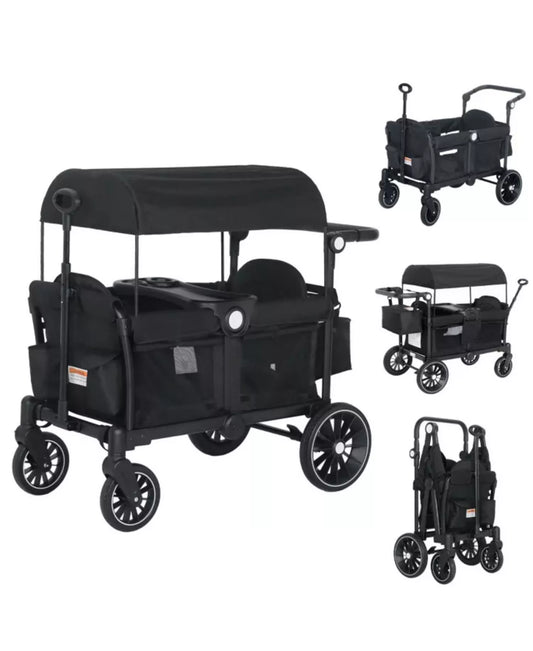 Baby All-Terrain Wagon Stroller for Two with Canopy, Snack Tray, Storage and Shock-Absorbing Wheels