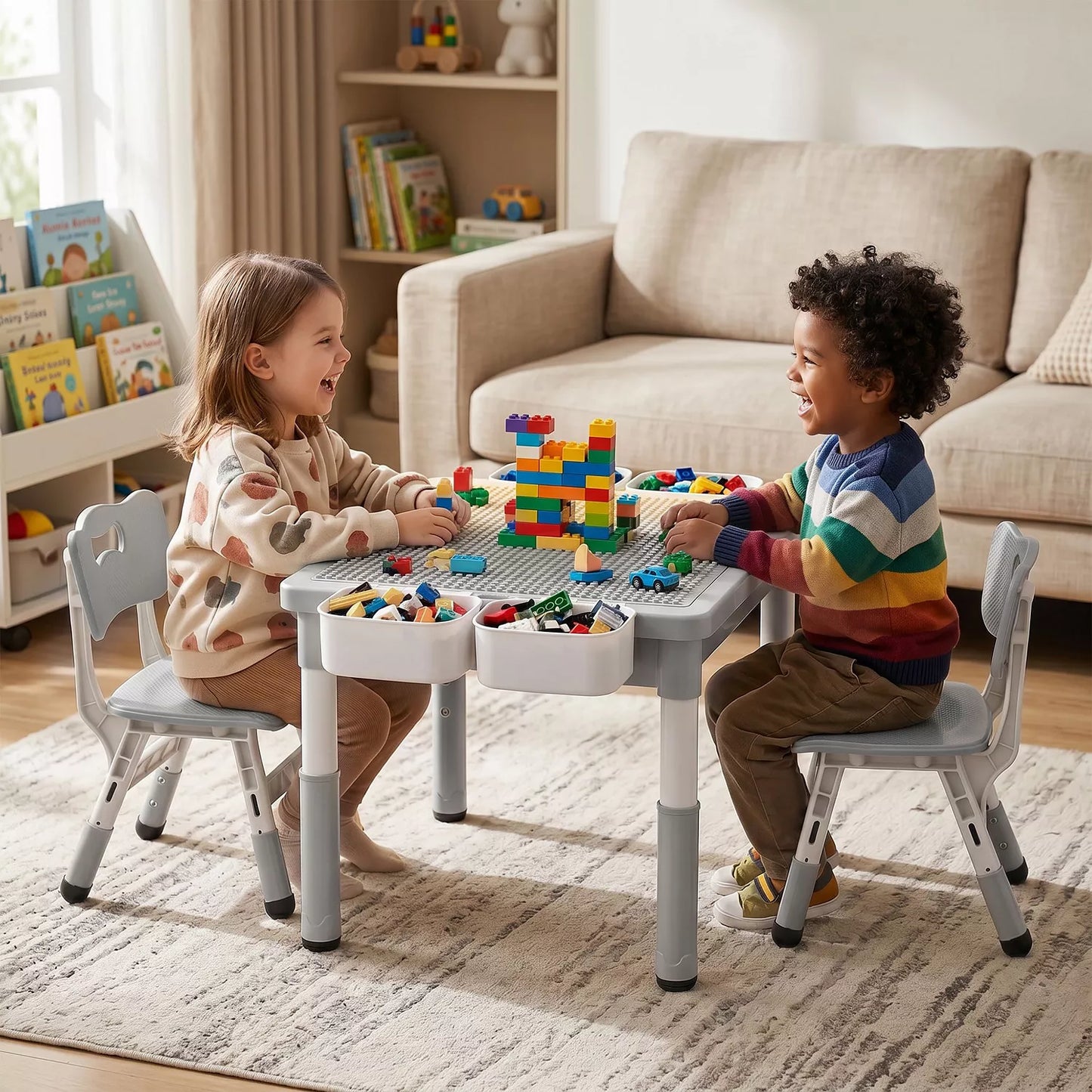 Kids Table and 2 Chair Set, Activity Desk for Drawing, Building Blocks, and Play
