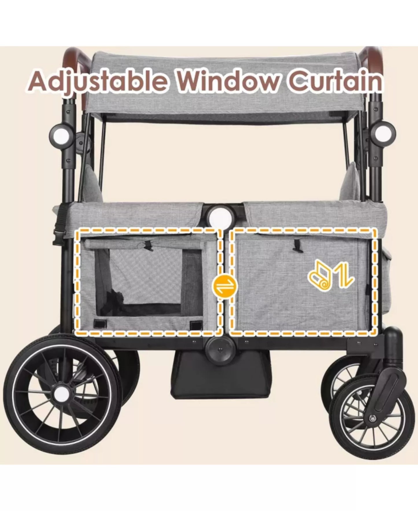 Wagon Stroller for Two Kids with Adjustable Handle, All-Terrain Wheels, Tray and Storage.