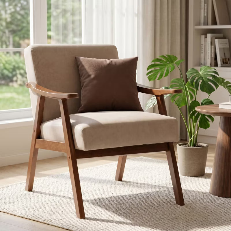Mid-Century Modern Accent Chair – Plush Upholstered Lounge Chair with Wooden Frame for Living Room, Bedroom, Office, Cozy Seating