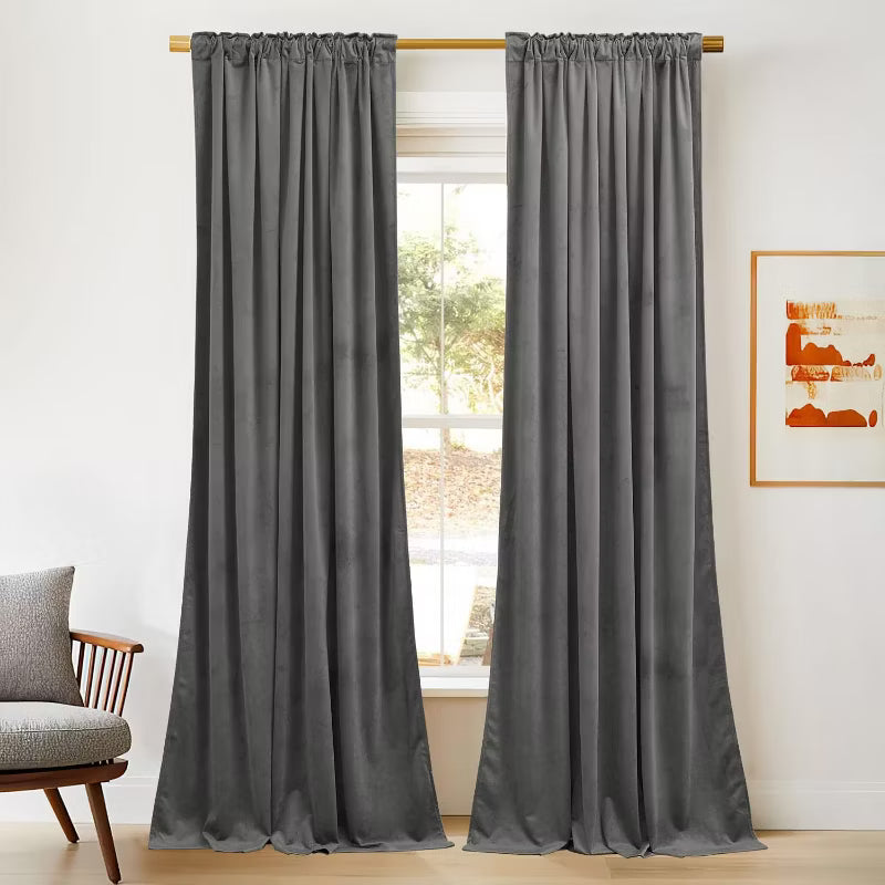 NICETOWN Velvet Curtains Thermal Insulated Plush Velvet Curtains Room Darkening Drapes for Living Room Bedroom 2 Panels, 52W x 84L, Gray