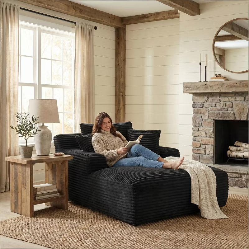 Modern Corduroy Oversized Chaise Lounge Chair - Comfy Indoor Sleeper Sofa for Living Room & Office - No Assembly Required - Upholstered Lounge Couch