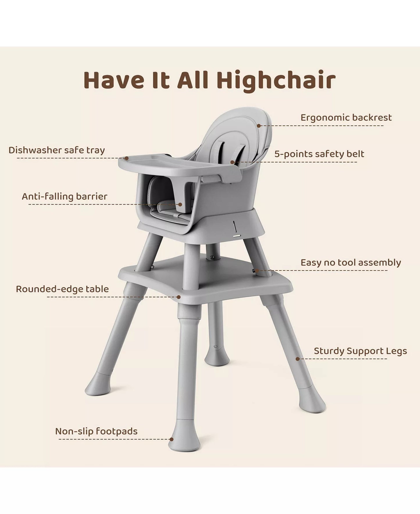 8-in-1 Baby High Chair Converts to Booster Seat and Kids Table Set with Removable Tray