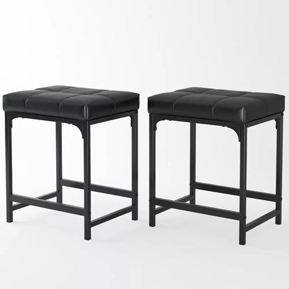 DOMETOUR 2 Pack Vanity Stool Chair, Modern Faux Leather Small Makeup Bench Sturdy Metal Vanity Foot Stool for Makeup Room Bedroom
