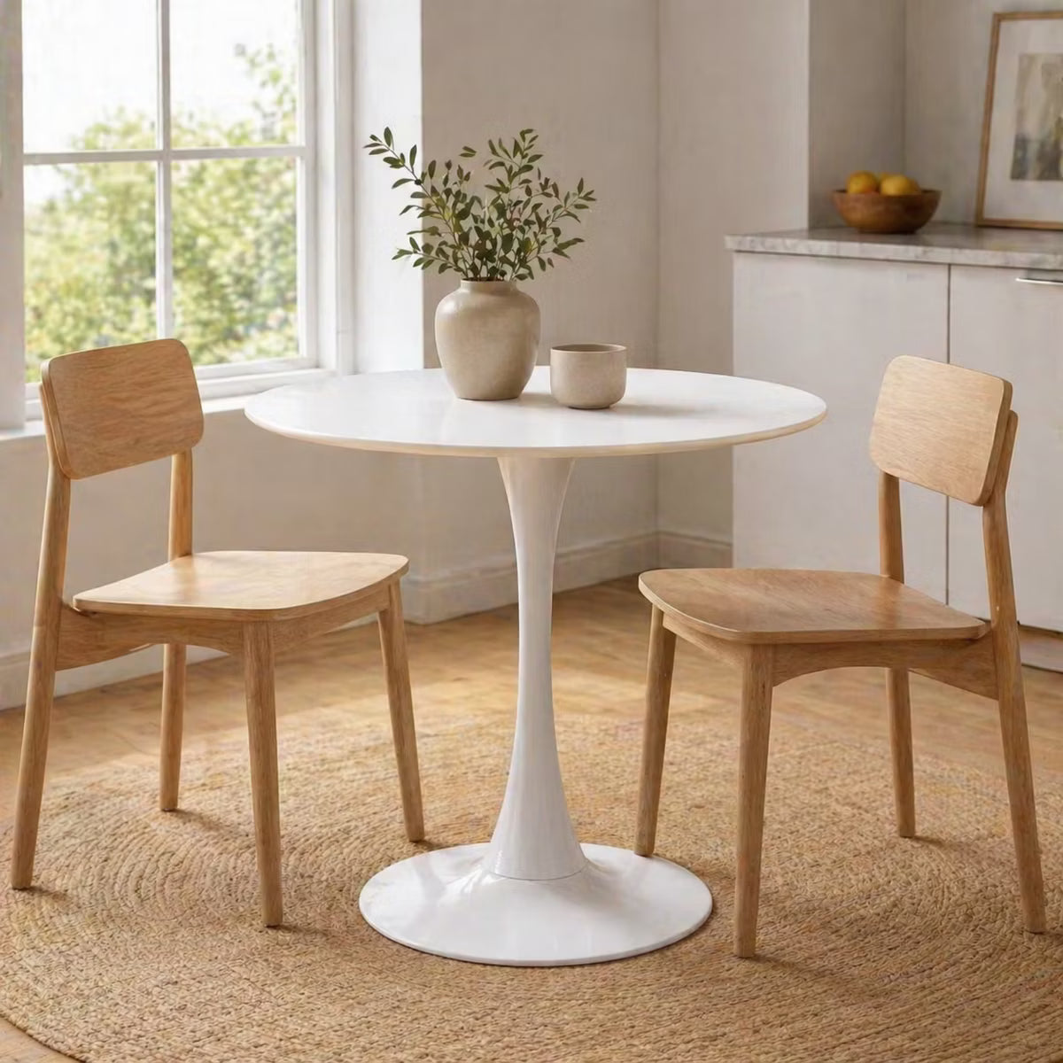 24 Inch Round Tulip Dining Table, Modern White Pedestal Table for Small Spaces and Apartment Living