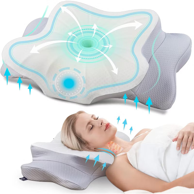 Cervical Pillow, Contour Memory Foam Pillow, Ergonomic Neck Support Pillow for Side Back Stomach Sleepers with Pillowcase-Queen Size
