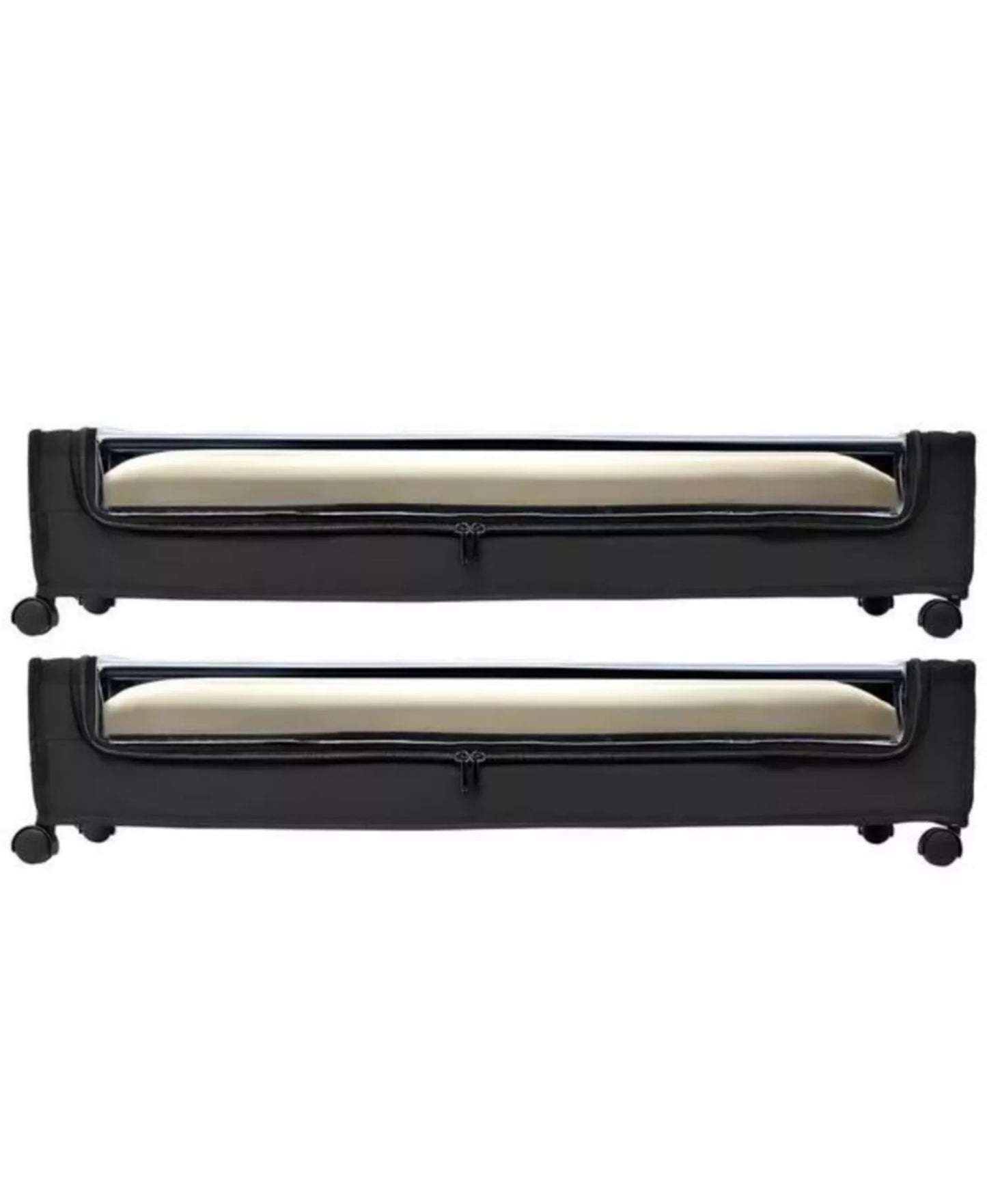 2-Pack Rolling Underbed Storage Bins - Metal Frame Shoe and Clothes Organizer with Clear Lid