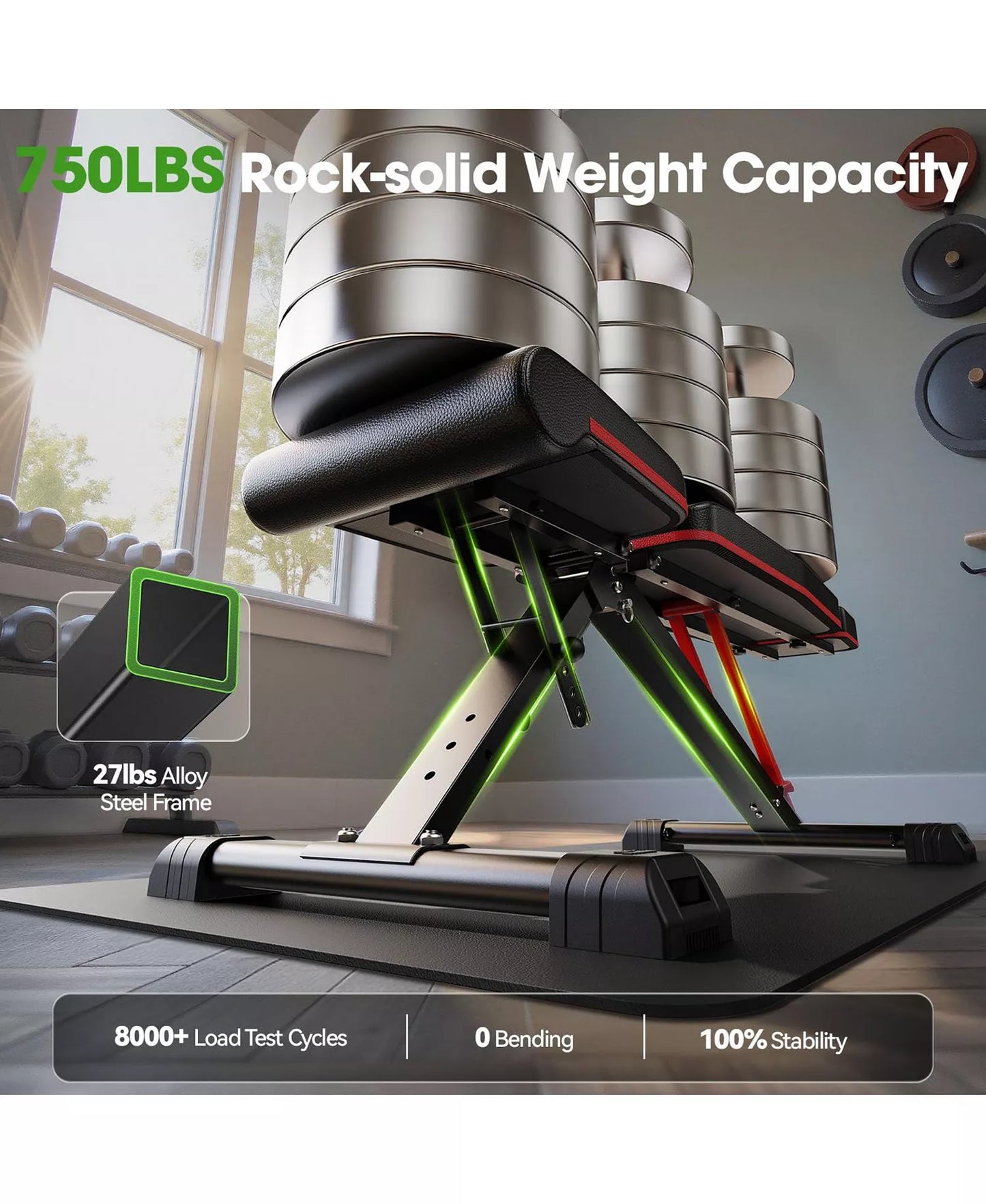 WB3 Weight Bench with Headrest, 750LBS Foldable Adjustable Bench Press, Incline Decline Flat Workout Bench Fits 6'5''