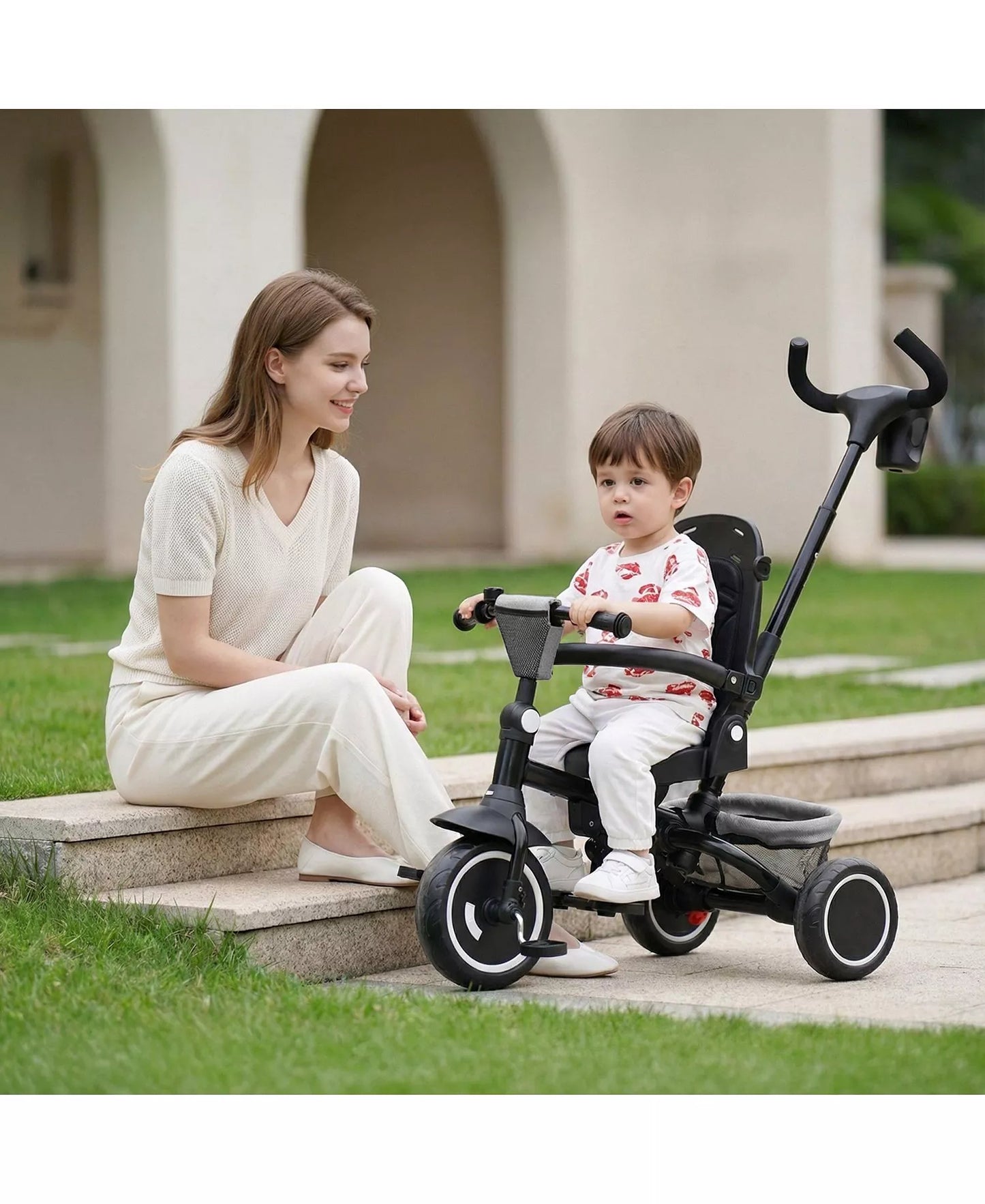8-in-1 Kids Tricycle with Adjustable Push Handle, Canopy and Storage