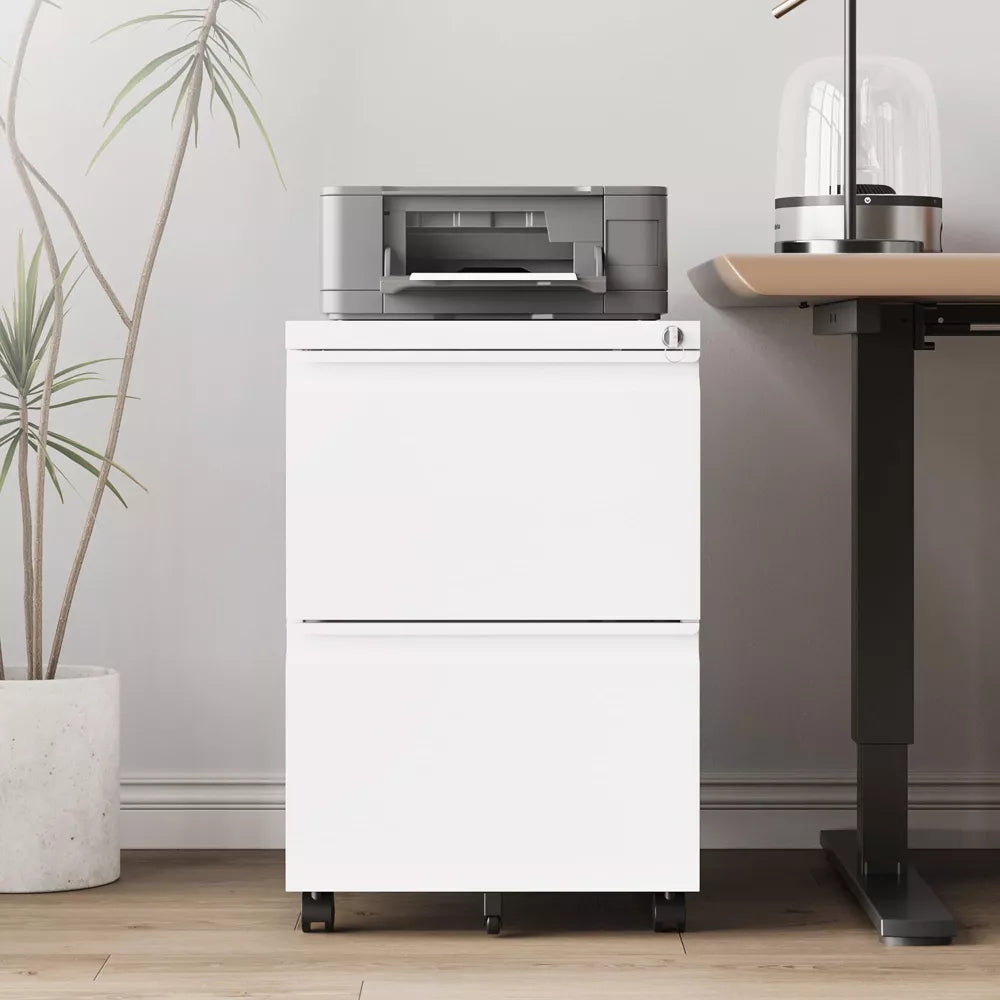 Mlezan 2-Drawer File Cabinet: Mobile, Lockable, with Wheels. Fully Assembled, Metal Cabinet for A4/Letter/Legal Files, Under-Desk Storage.