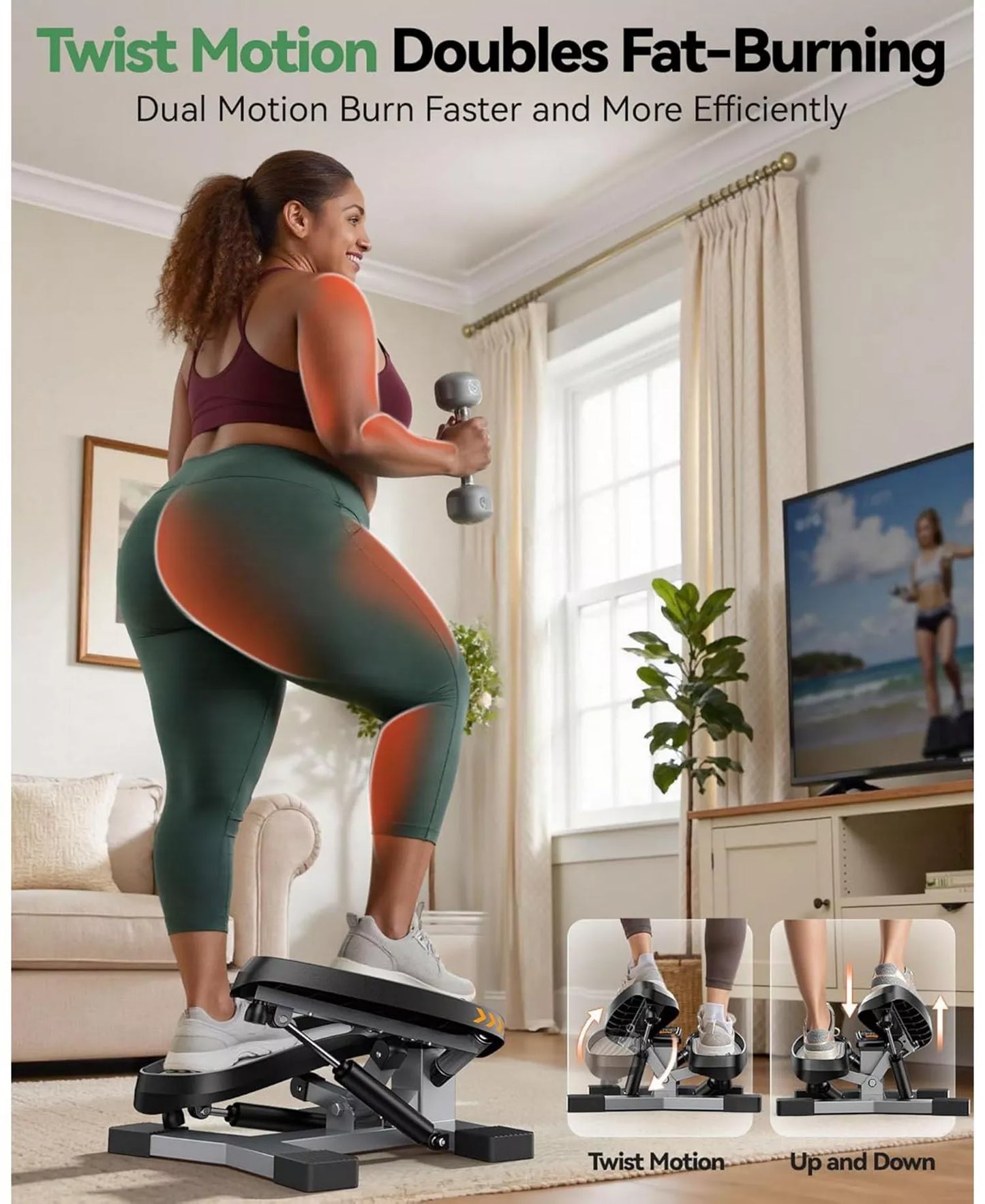 Twist Stair Stepper Machine, Home Mini Step Trainer with Resistance Bands, 350lbs+ Capacity and Full Body Exercise