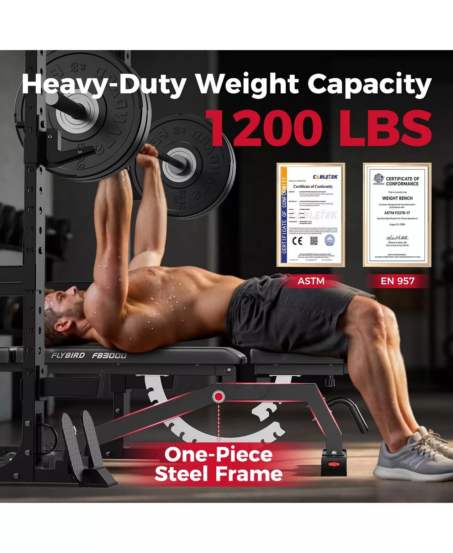 Adjustable Weight Bench 1200LBS, Incline Flat Decline Bench for Home Gym, Full Body Strength Training