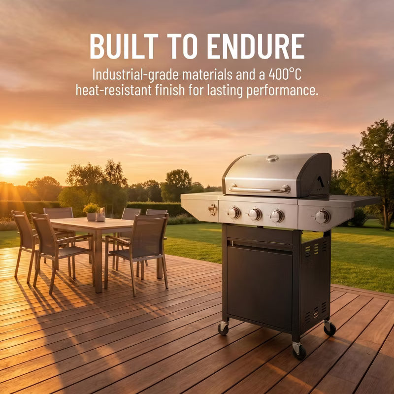 3-Burner Propane Gas Grill with Side Burner, 37000 BTU Stainless Steel BBQ for Outdoor Patio, Garden & Backyard, Black and Silver