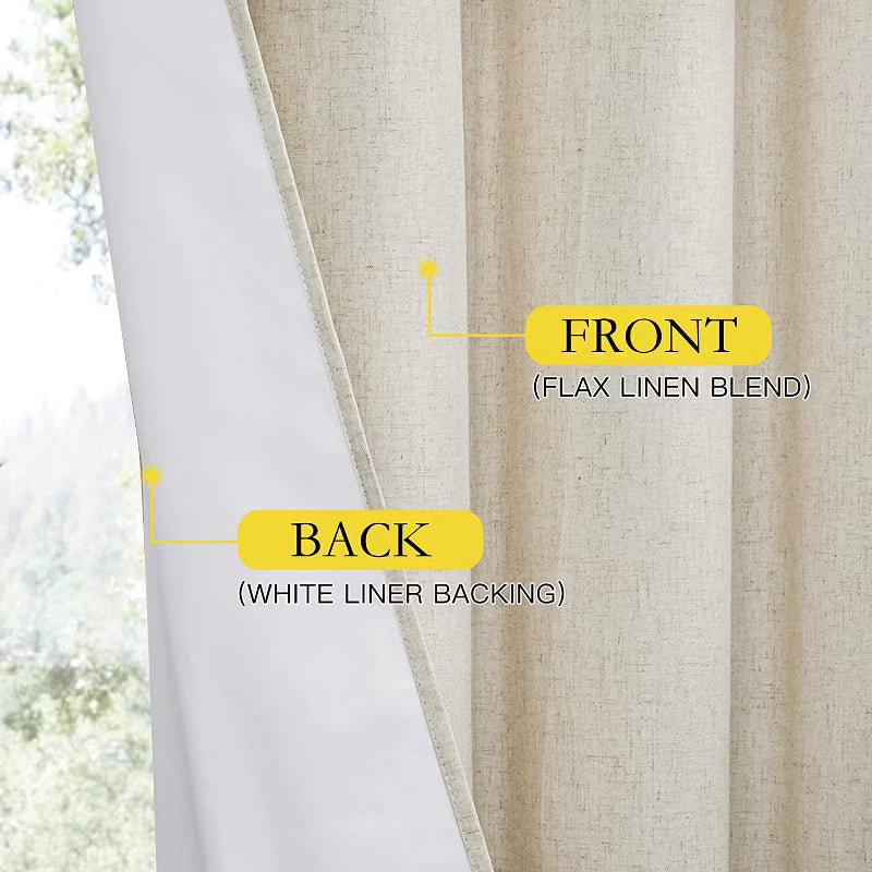 NICETOWN 100% Blackout Linen Curtains Thermal Insulated Burlap Window Drapes 2 Panels, 52W x 95L, Light Beige