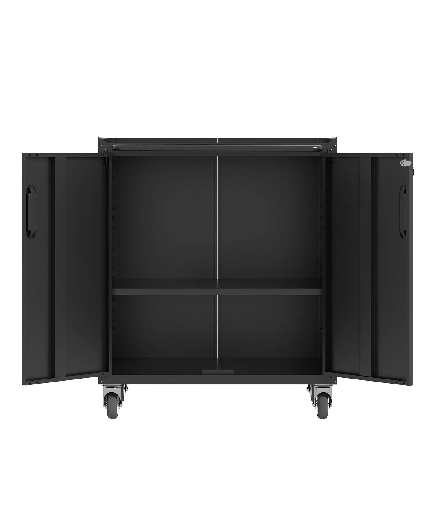 Heavy-Duty Rolling Metal Cabinet - Lockable 2-Door Tool Storage with Adjustable Shelves