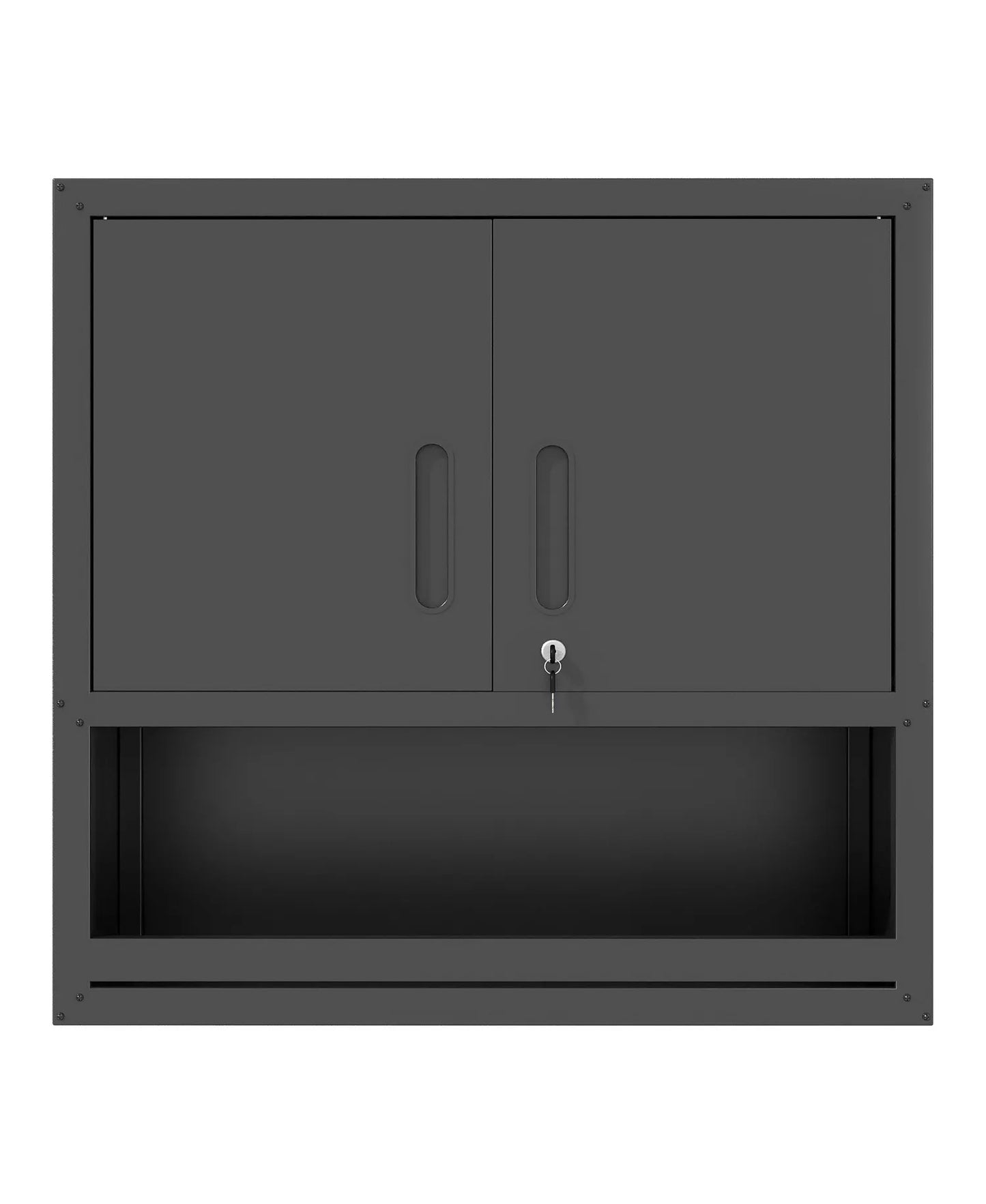 30" Wall Mounted Metal Cabinet - 2 Locking Doors and Open Drawer Garage Storage