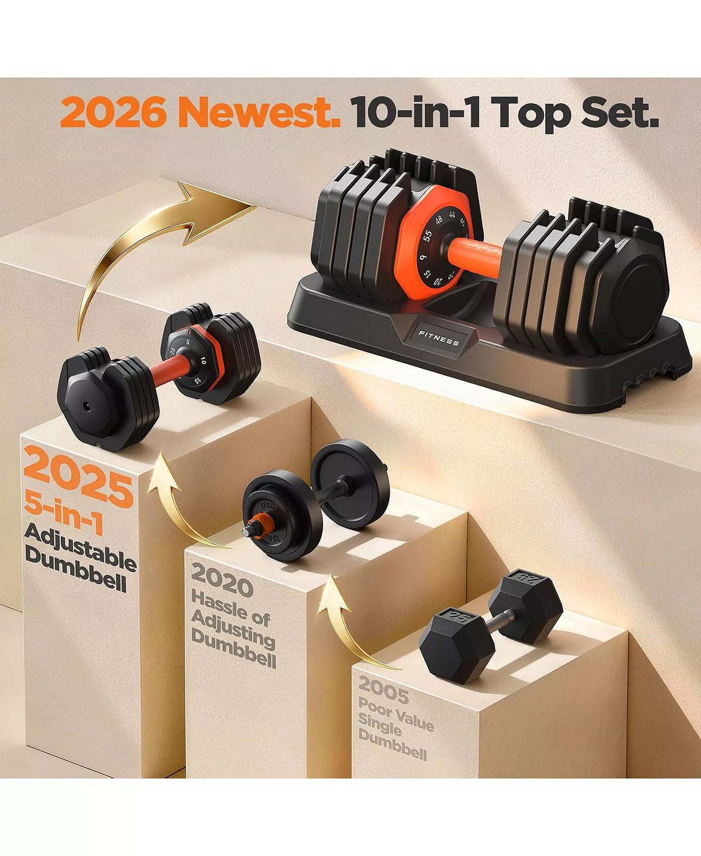 55LB Pro Advanced Adjustable Dumbbell Set Pair 10-Level Weights Double Adjustment Gears Flexible Quick Adjust Home Gym Fitness Equipment