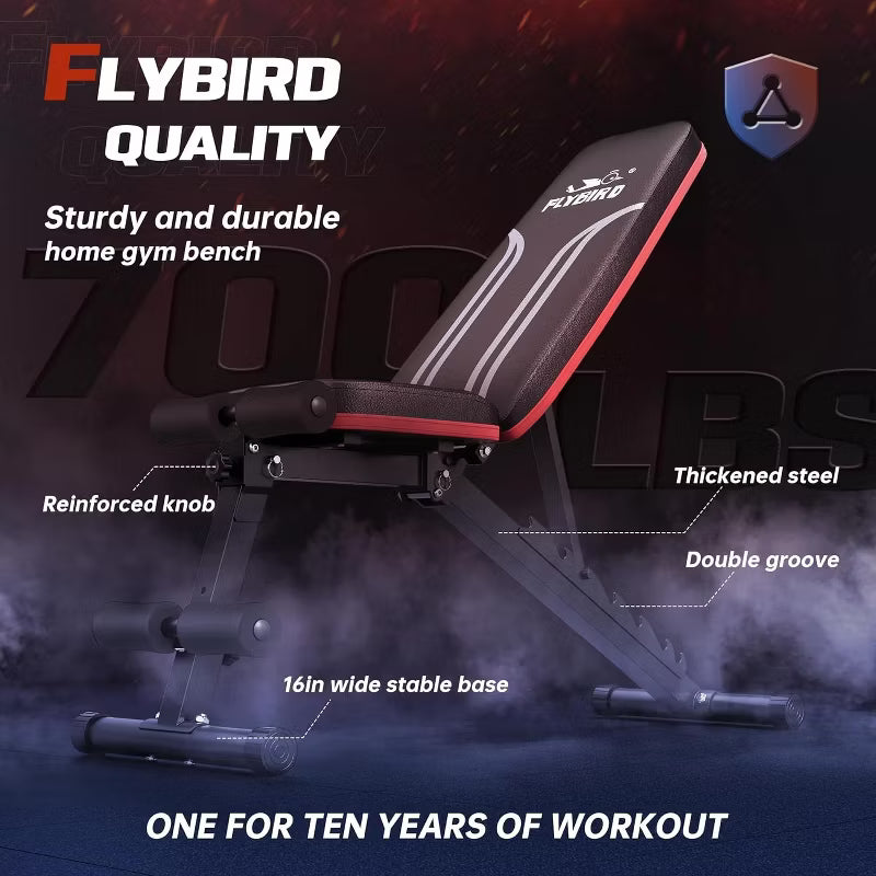 FED FITNESS Foldable Weight Bench with Resistance Bands, 8 Backrests Fast Adjustable FID for Home Gym Full Body Workout