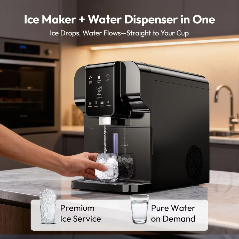 Simzlife Nugget Ice Maker and Dispenser, 30 Lbs./24H, One-Tap Auto Soft Chewable Ice Dispensing, Self-Cleaning, Black