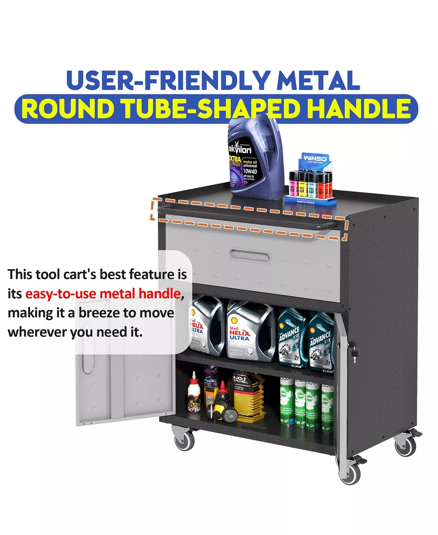 35"H Rolling Metal Tool Cabinet - Mobile Storage Chest with Drawer and Locking Doors