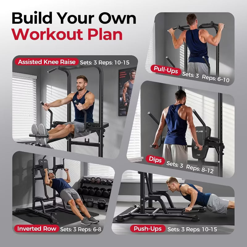 FED FITNESS Adjustable Multi-Function Pull Up & Dip Station,800 lbs Capacity, Home Gym Strength & Ab Workout