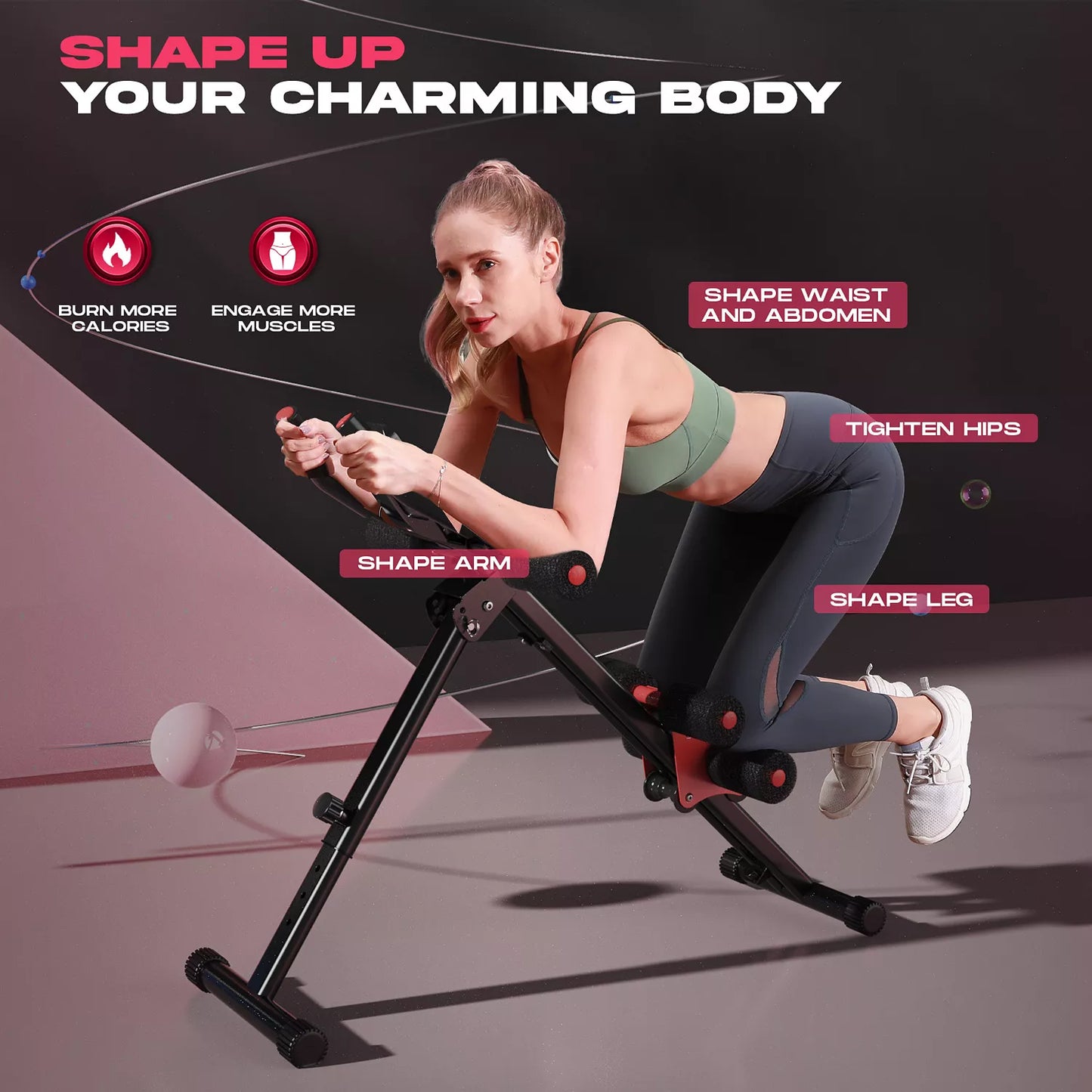 Adjustable Ab Workout Machine for Home Gym, Full Body Strength Training Exercise Equipment, Foldable Waist Trainer for Body Shaping