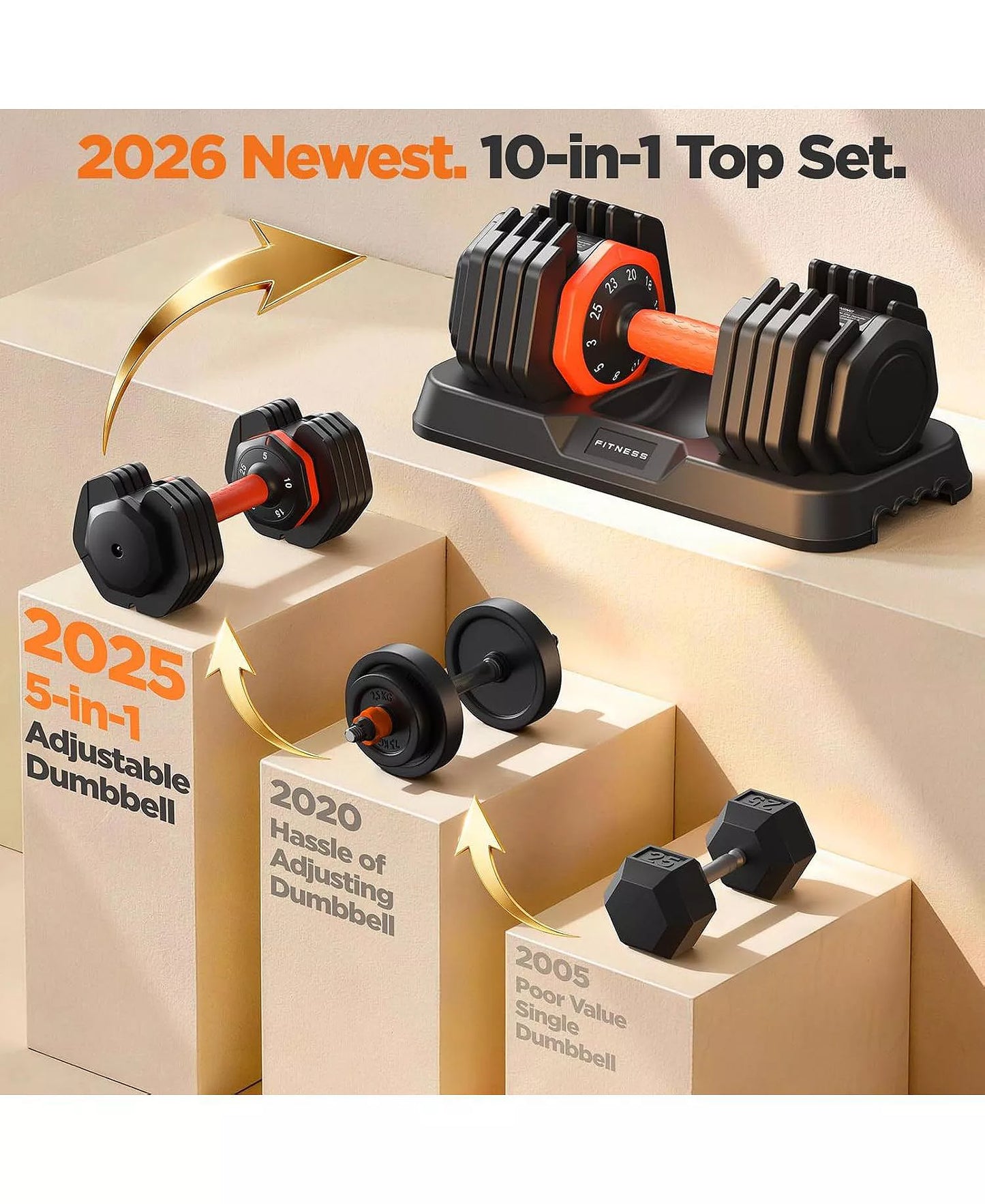 25LB Pro Advanced Adjustable Dumbbell Set Pair 10-Level Weights Double Adjustment Gears Flexible Quick Adjust Home Gym Fitness Equipment